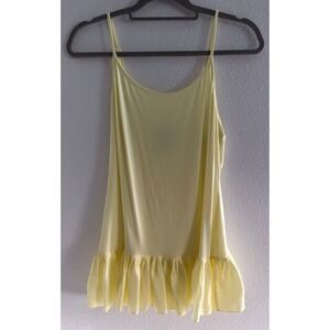 Vintage Tank Top Womens PL Soft Yellow Silk Blend Tunic Ruffle Hem Y2K Flowy